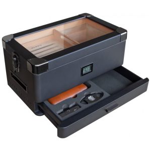 Umidor Militar para Charutos em Madeira de Cedros com Higrômetro Preciso CASE ELEGANCE Preto