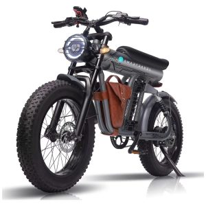 Bicicleta Elétrica para Adultos com Velocidade até 50 km/h Alcance 128 km 5 Velocidades Piscas Dianteiros e Traseiros 1200W SMARTRAVEL Preto Fosco