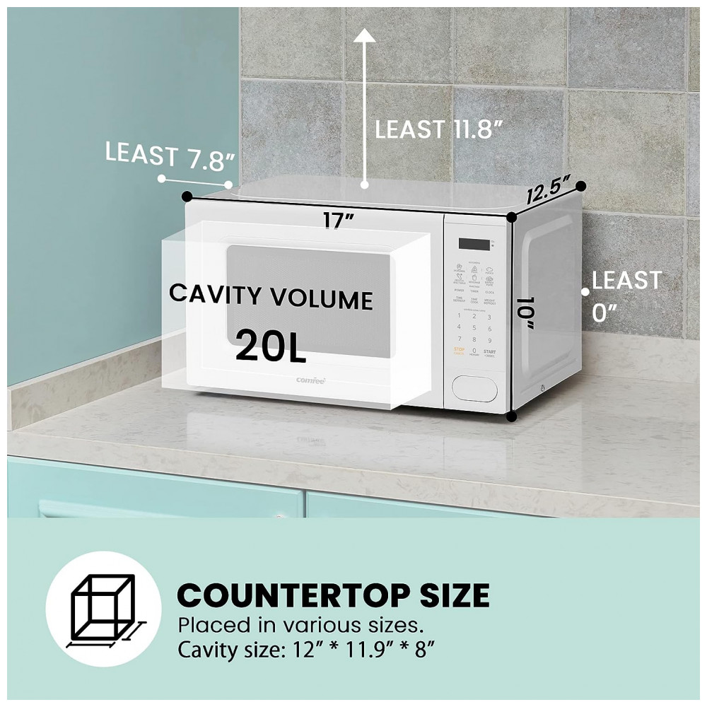 Micro Ondas de Bancada Retrô 19L com 11 Níveis de Potência 110V 700W COMFEE C20M1WB Branco - Imagem 7