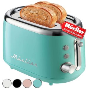 Torradeira Elétrica Retrô 2 Fatias com 7 Níveis de Tostagem em Aço Inoxidável 110V Mueller Azul