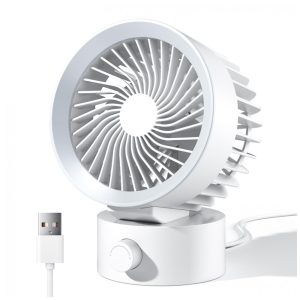 Ventilador de Mesa USB KinYiLO Branco Fluxo de Ar Stepless Ajustável Silencioso <35dB 3 Lâminas Potência 5W 5V Modelo LLD-F87