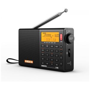 XHDATA D808 Rádio Portátil Multibanda AM FM SW LW Air Band com Display LCD e Relógio Alarme - Preto