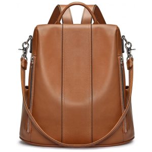 Mochila Feminina de Couro Conversível para Bolsa de Ombro S ZONE Marrom