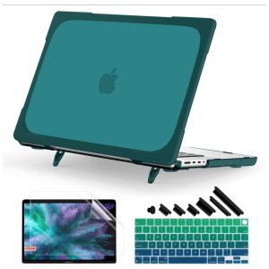 Capa Rígida Antichoque para MacBook Pro 16″ (Modelo A2485 – 2021/2022) com Suporte Dobrável e Acessórios – Cor Ciano escuro