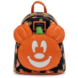 Mochila Escolar Infantil Loungefly Disney Mickey Mouse Abóbora Lanterna para Crianças a Partir de 5 Anos Preta