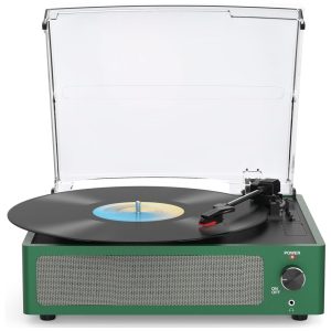 Toca-discos de Vinil com Alto-falantes Bluetooth 3 Velocidades Auto Stop Design Vintage - Verde GramaWOCKODER