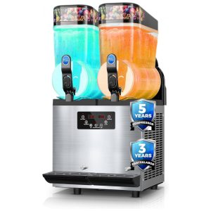 Máquina de Frozen Commercial Slushy 24L Aço Inoxidável 15L x 2 para Margaritas e Smoothies 25 Minutos para ServirFOHERE