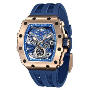 Relógio Automático Mecânico Luxo TSAR BOMBA Quadrado Movimento Japonês Impermeável 50m Correa Fluorela fluoroelastomero Luminoso FGTB820816.8mm-06