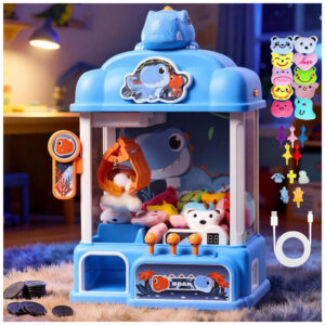 Máquina de Garra Azul da CWLAKON – Mini Vending Machine Infantil com Som, Temporizador de 60 s, Dinossauro e Prêmios