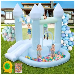 Casa de Pula-Pula para Crianças Inflável com Piscina de Bolinhas e Escorregador Casa de Diversão Portátil para Uso Interno e Externo AONESY