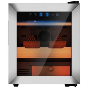 Umidor KingChii Upgrade 50L: Armário de Controle de Temperatura e Umidade com Sistema de Umidificação Integrado e Prateleiras de Cedro Espanhol