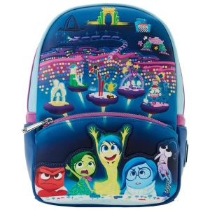 Mini Mochila Infantil Divertida Mente com Apliques que Brilham no Escuro Loungefly Disney Pixar