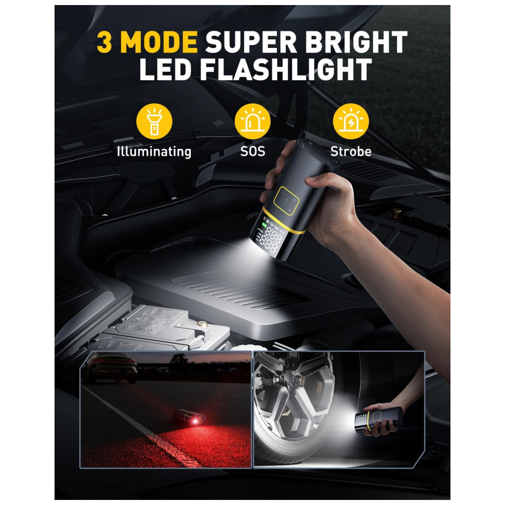 Compressor de Ar Portátil AUXITO 150PSI - Inflação Rápida em 1 Minuto - Bomba de Ar para Pneus de Carro com Medidor de Pressão, Lanterna LED - Ideal p - Imagem 5