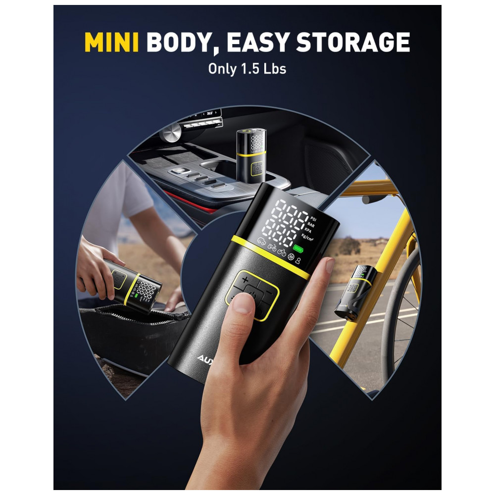 Compressor de Ar Portátil AUXITO 150PSI - Inflação Rápida em 1 Minuto - Bomba de Ar para Pneus de Carro com Medidor de Pressão, Lanterna LED - Ideal p - Imagem 7