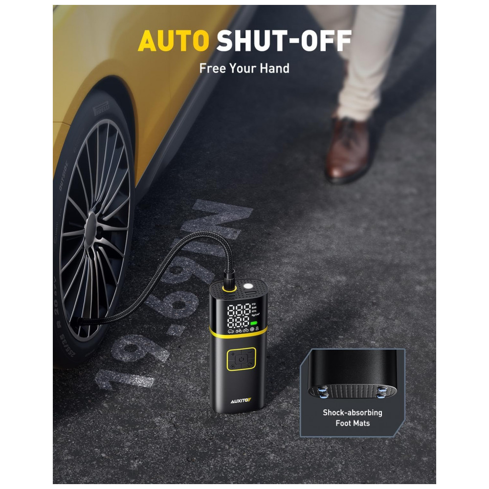 Compressor de Ar Portátil AUXITO 150PSI - Inflação Rápida em 1 Minuto - Bomba de Ar para Pneus de Carro com Medidor de Pressão, Lanterna LED - Ideal p - Imagem 8