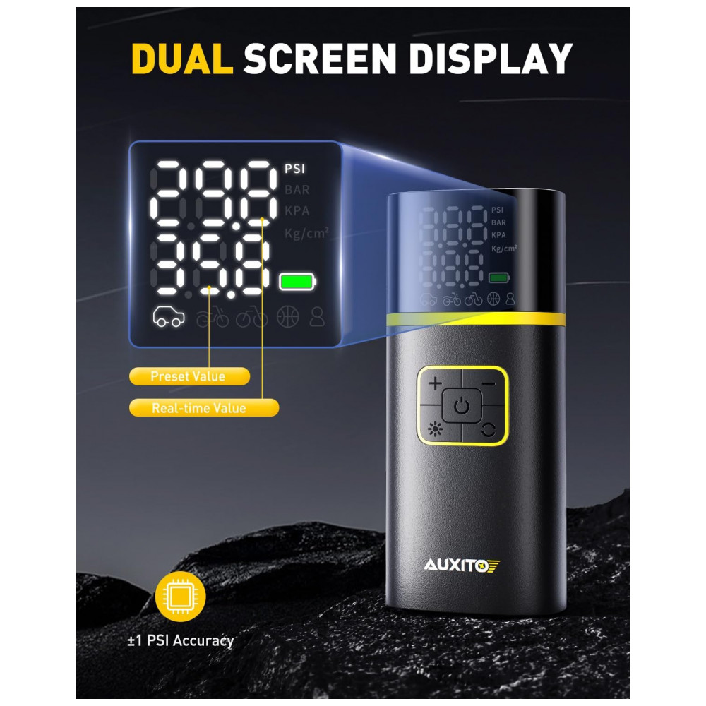 Compressor de Ar Portátil AUXITO 150PSI - Inflação Rápida em 1 Minuto - Bomba de Ar para Pneus de Carro com Medidor de Pressão, Lanterna LED - Ideal p - Imagem 9