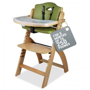 Cadeira de Alimentação Cadeirão em Madeira com Bandeja Removível e Altura Ajustável Abiie Verde