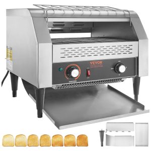 Torradeira Comercial de Esteira VEVOR 1770W 450 Fatias por Hora Forno Elétrico Robusto Correia de Aço Inoxidável 304 para Alimentos Controle Duplo