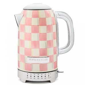 Chaleira elétrica MacKenzie-Childs Sterling Check inox rosa e branca 8 xícaras 1500W 110V