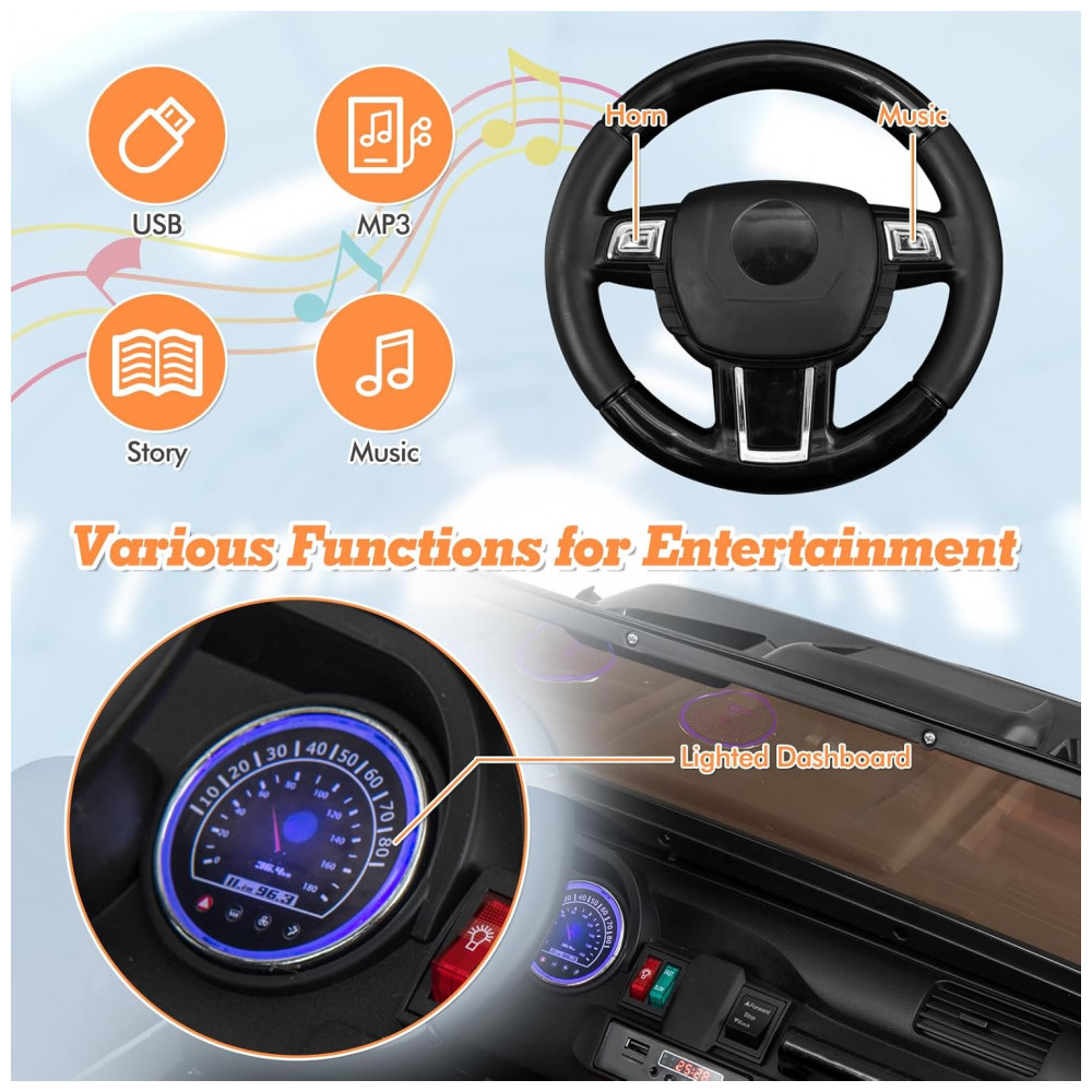 Carrinho Elétrico Infantil INFANS 2 Lugares 4x4 4 Motores 550W Jeep SUV MP3 USB Controle Remoto 24V Preto - Imagem 3