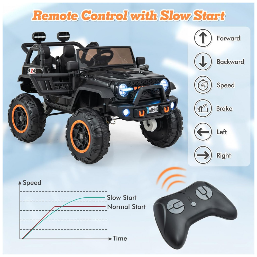 Carrinho Elétrico Infantil INFANS 2 Lugares 4x4 4 Motores 550W Jeep SUV MP3 USB Controle Remoto 24V Preto - Imagem 4