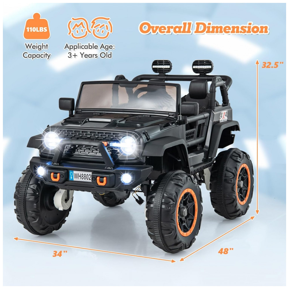 Carrinho Elétrico Infantil INFANS 2 Lugares 4x4, 4 Motores 550W, Jeep SUV, MP3 USB Controle Remoto, 24V, Preto - Imagem 5