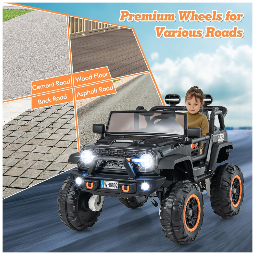 Carrinho Elétrico Infantil INFANS 2 Lugares 4x4 4 Motores 550W Jeep SUV MP3 USB Controle Remoto 24V Preto - Imagem 6