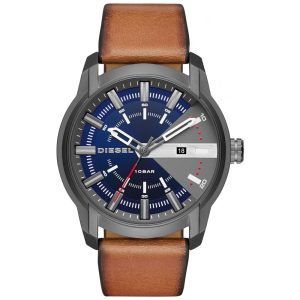 Relógio Masculino Analógico de Quartzo com Pulseira de Couro Diesel DZ1784 Azul Escuro e Marrom