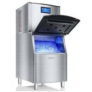 Máquina de Gelo Profissional Industrial Produz 249 Kg em 24H Aço Inoxidável 110V 1200W Leacco ZB 550 Prata