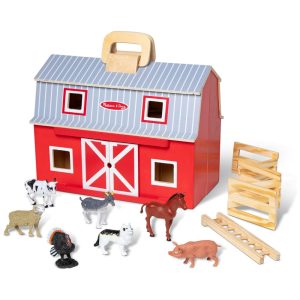 Celeiro de Madeira Dobrável Infantil com 7 Animais de Fazenda e Escada de Madeira para Crianças Acima de 3 Anos Melissa Doug