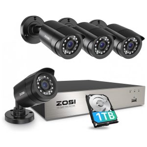 Sistema de Câmera de Segurança com 8 Canais 1TB 5MP Video DVR 4 Câmeras ZOSI Preto