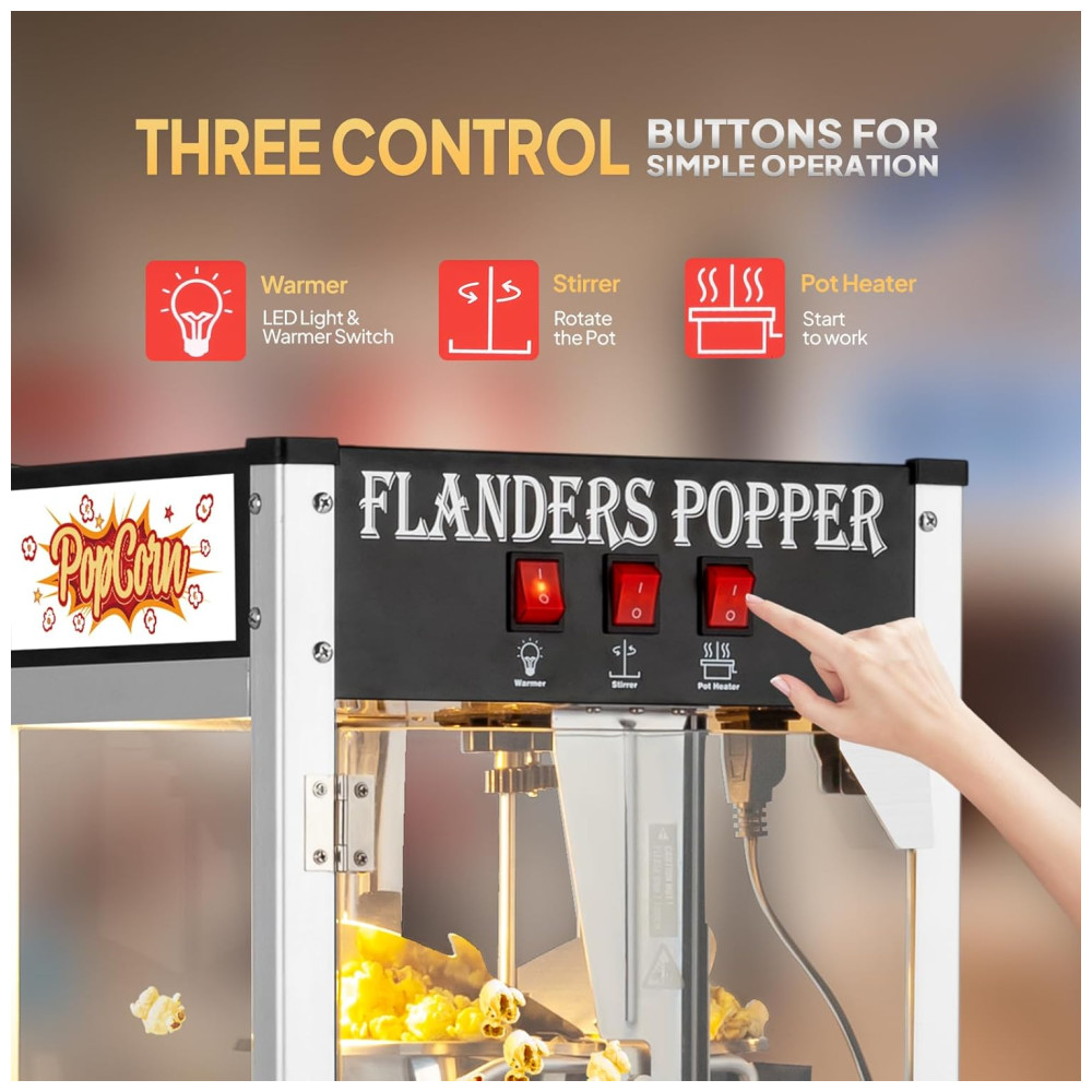 Carrinho de Pipoca Elétrico Retro Produz até 32 Xícaras de Pipoca por Vez 110V 850W ROVSUN Preto - Imagem 4