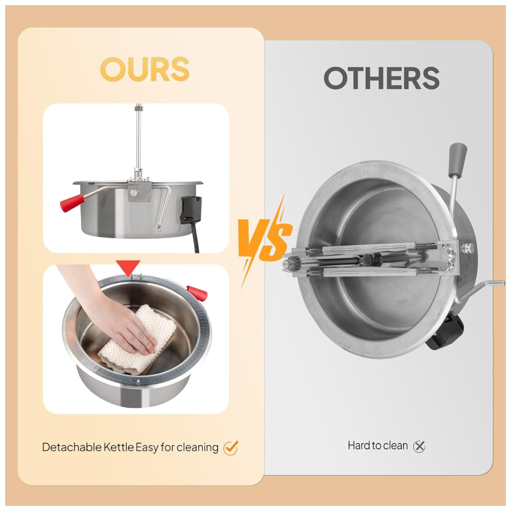 Carrinho de Pipoca Elétrico Retro Produz até 32 Xícaras de Pipoca por Vez 110V 850W ROVSUN Preto - Imagem 6