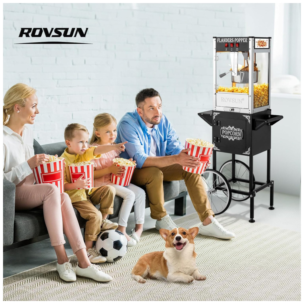 Carrinho de Pipoca Elétrico Retro Produz até 32 Xícaras de Pipoca por Vez 110V 850W ROVSUN Preto - Imagem 8