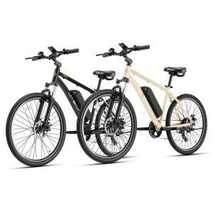 Bicicleta Elétrica Jasion EB5 Preto e Cáqui 1000W Motor Brushless Bateria Removível 360Wh Pneus 66cm 7 Marchas Suspensão Dianteira 110V
