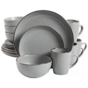 Aparelho de Jantar com 16 Peças em Cerâmica Stoneware Serve 4 Pessoas Gibson Home Rockaway Cinza