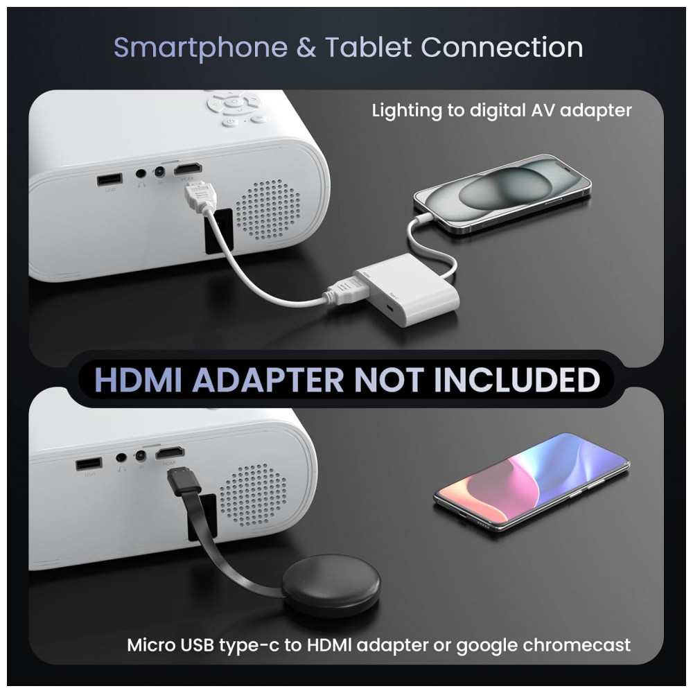 Projetor Full HD 1080P com Bluetooth e Alto-falante Integrado - 9500 Lumens, Portátil para Filmes ao Ar Livre - Compatível com Laptop, HOMPOW - Imagem 3