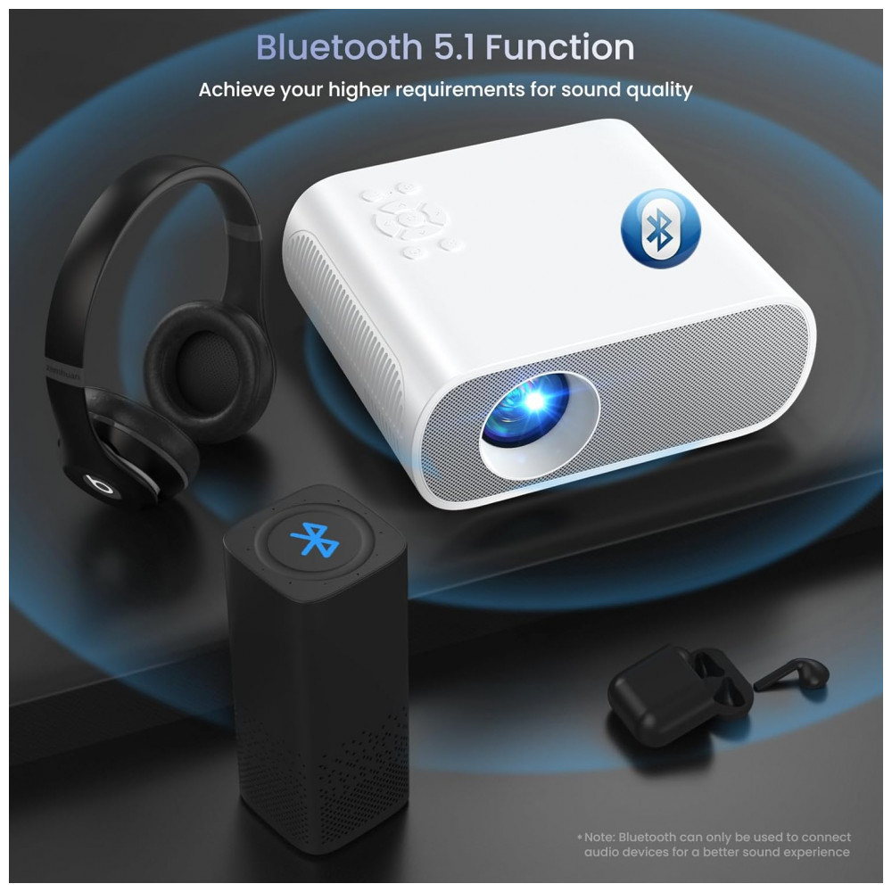 Projetor Full HD 1080P com Bluetooth e Alto-falante Integrado - 9500 Lumens, Portátil para Filmes ao Ar Livre - Compatível com Laptop, HOMPOW - Imagem 5