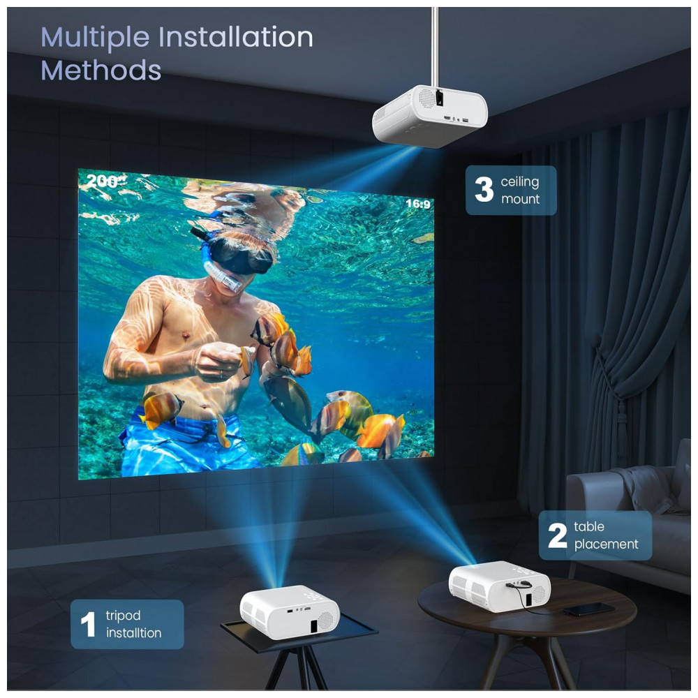 Projetor Full HD 1080P com Bluetooth e Alto-falante Integrado - 9500 Lumens, Portátil para Filmes ao Ar Livre - Compatível com Laptop, HOMPOW - Imagem 8