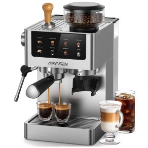 Cafeteira Espresso AIRMSEN Inox Prata 18L 20 Bar Com Moedor Cônico Vaporizador Leite Touchscreen 1350W 110V