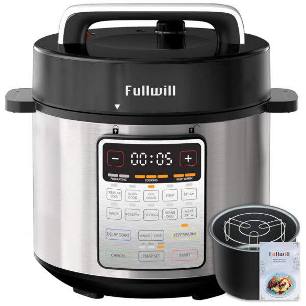 Panela de Pressão Elétrica Fullwill Uni 6 litros, 9 em 1 Multiuso, Faz Arroz, Iogurte, Bolo, Cozinha a Vapor, Aquece Comida, Prepara Sopas - Prateada