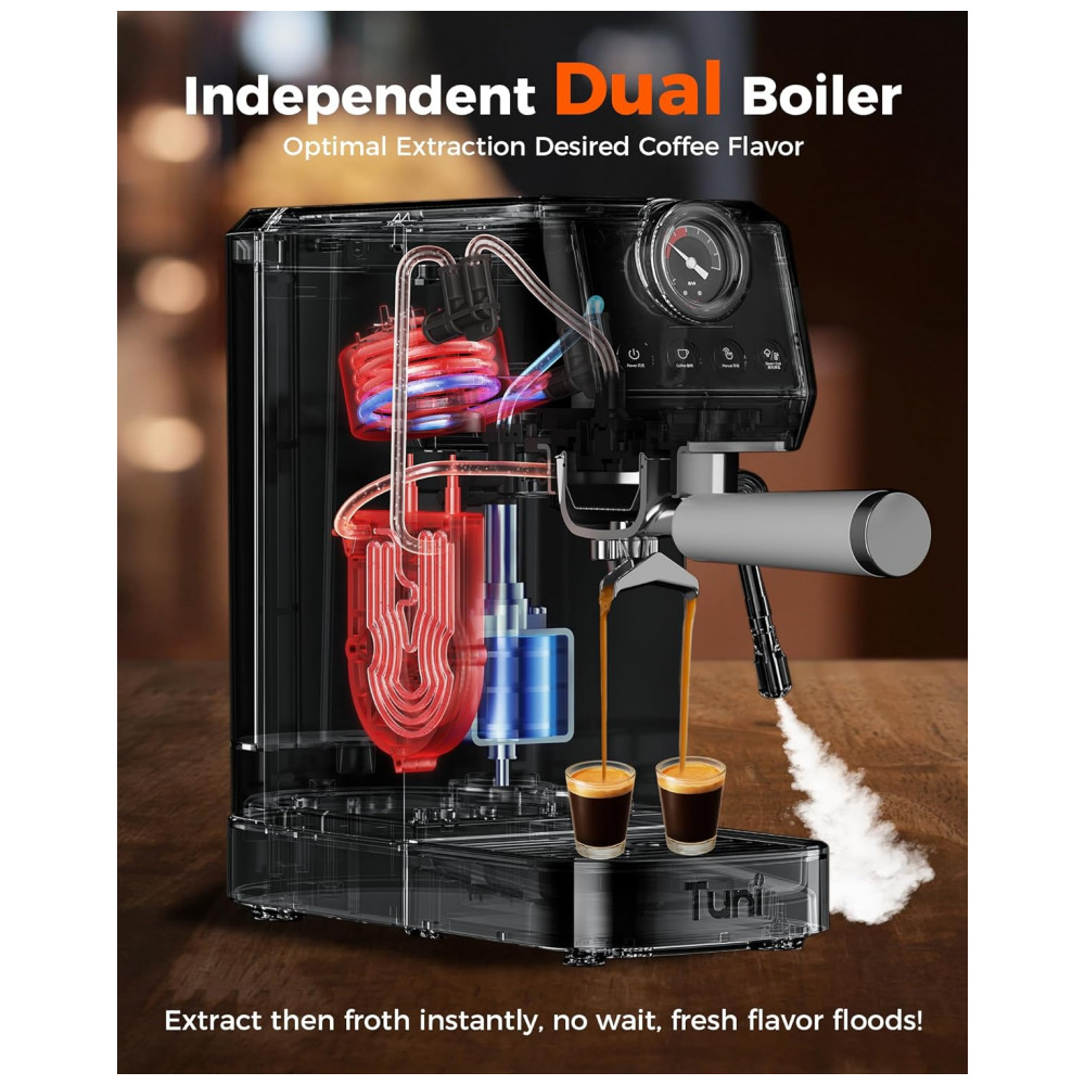 Máquina de Espresso Semiautomática 20 Bar Dupla Caldeira Touch Porta-filtro 58mm Tuni Aço Inox Marfim 110V - Imagem 2