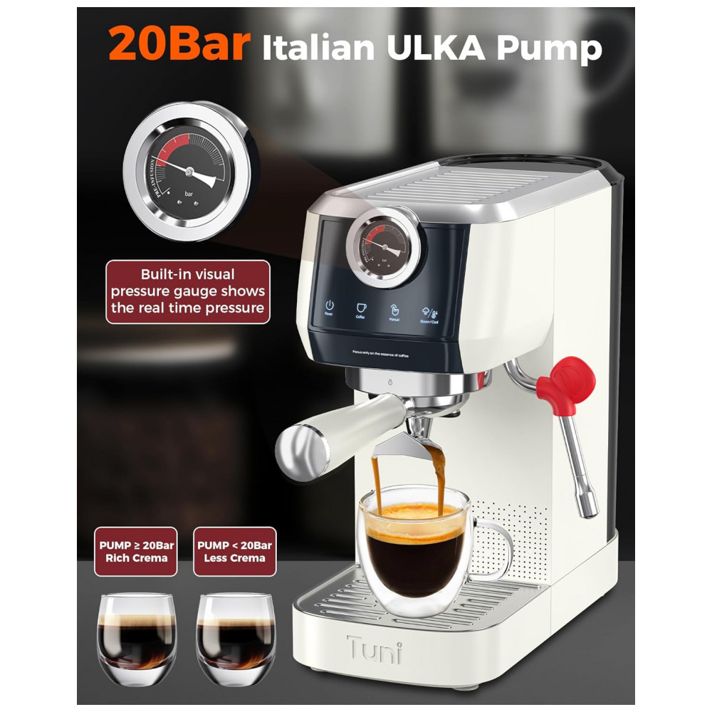 Máquina de Espresso Semiautomática 20 Bar Dupla Caldeira Touch Porta-filtro 58mm Tuni Aço Inox Marfim 110V - Imagem 5