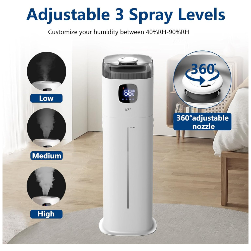 Umidificador Ultrassônico 9L com Controle de Umidade Umidistato Bico de 360° e Autonomia da Bateria de 72H 110V 25W KZF Branco - Imagem 3
