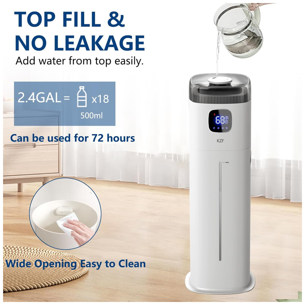 Umidificador Ultrassônico 9L com Controle de Umidade Umidistato Bico de 360° e Autonomia da Bateria de 72H 110V 25W KZF Branco - Imagem 5