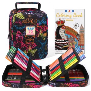 Conjunto 72 lápis de cor H & B com livro para colorir borracha e apontador minas óleo macias para desenho e pintura
