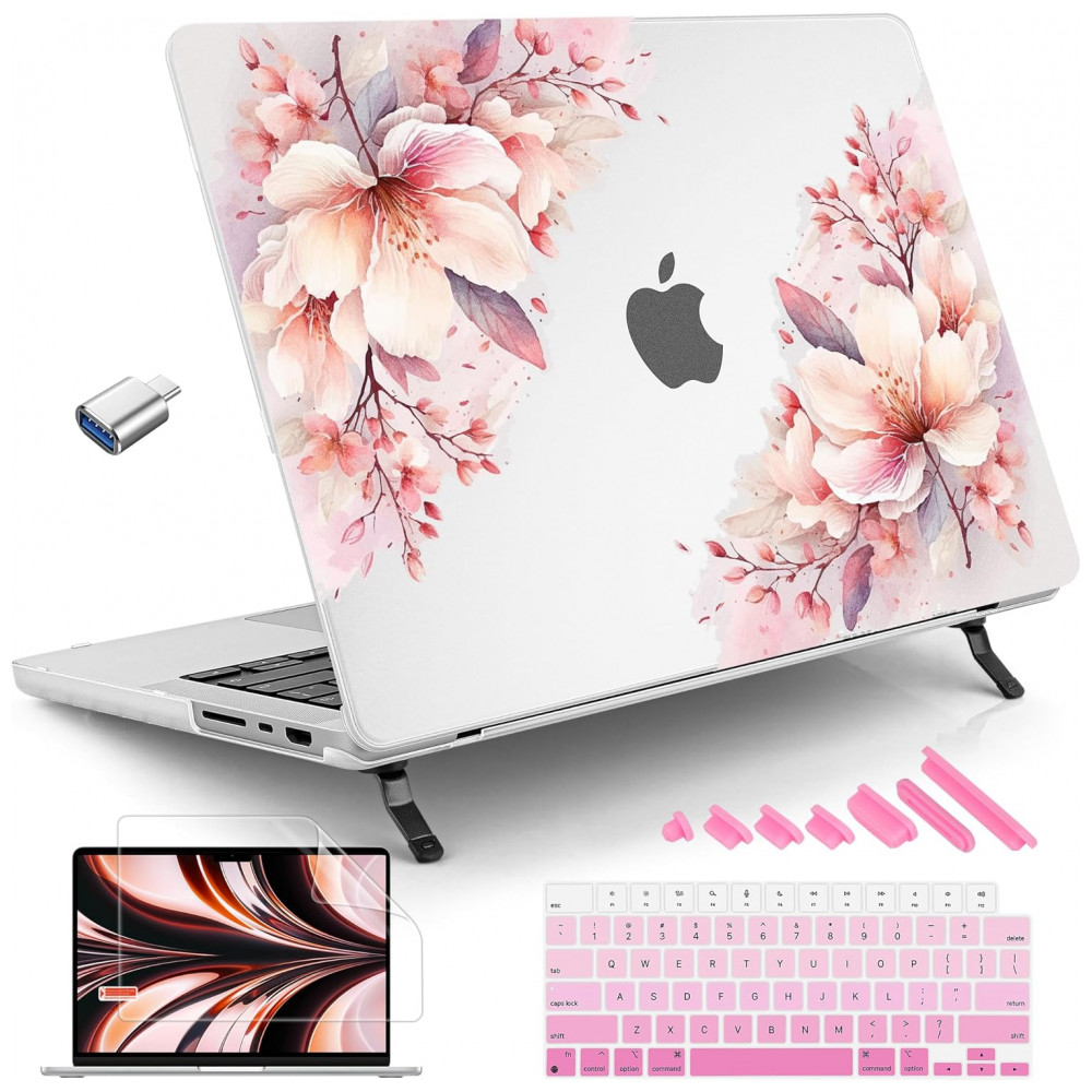 Capa Rígida Tuiklol MacBook Pro 14" Floral Branco – Modelos A3112 A3401 A3185 A2918 A2992 A2779 A2442 com Protetor e Teclado