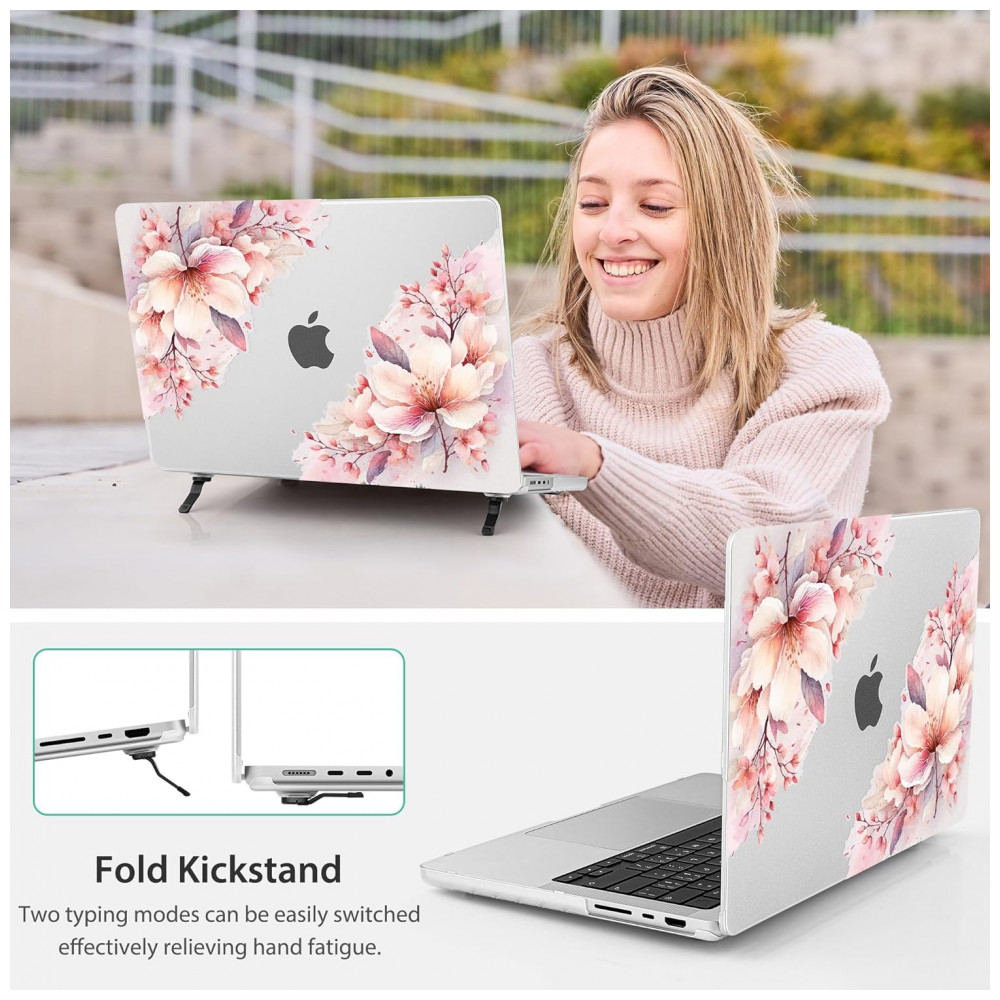 Capa Rígida Tuiklol MacBook Pro 14" Floral Branco – Modelos A3112 A3401 A3185 A2918 A2992 A2779 A2442 com Protetor e Teclado - Imagem 5