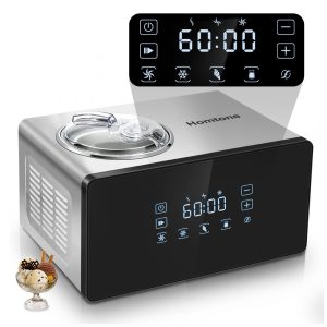 Máquina de Sorvete Automática 15L com Compressor 4 Modos e Velocidade Ajustada de 60 Minutos Homtone Prata e Preto