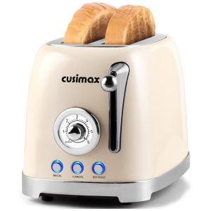 Torradeira Retro 2 Fatias com Fendas Extra Largas Bandeja de Migalhas Removível e 6 Níveis de Tostagem 110V 825W CUSIMAX Creme